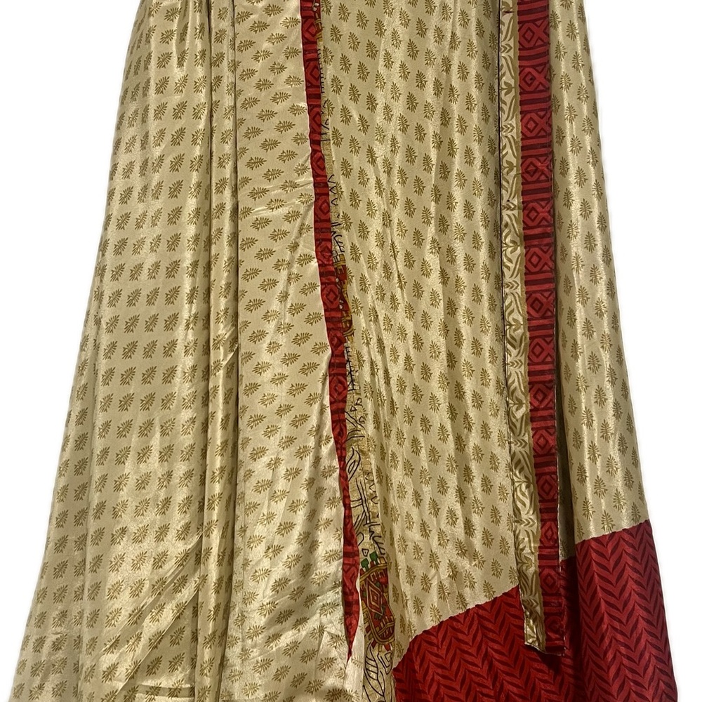 Elegant Cream and Red Women's Boho Wrap Skirt